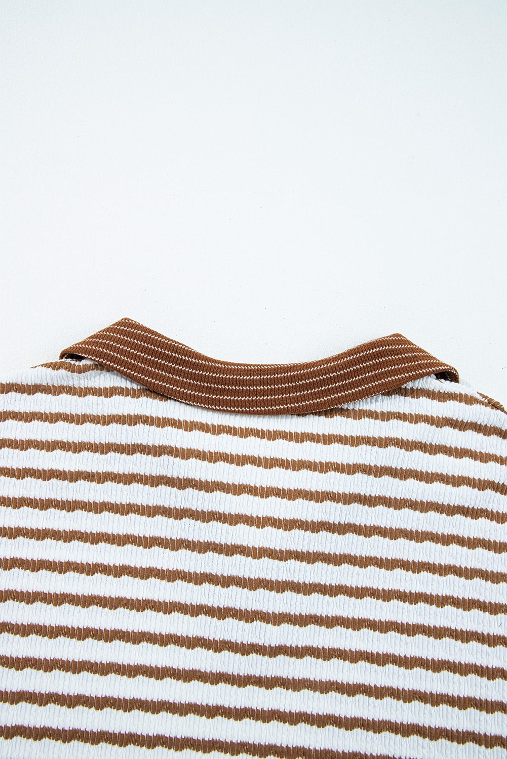 Khaki Stripe Plus Size Collared V Neck Loose Pullover Drawstring Elastic Waist Wide Leg Pant Set