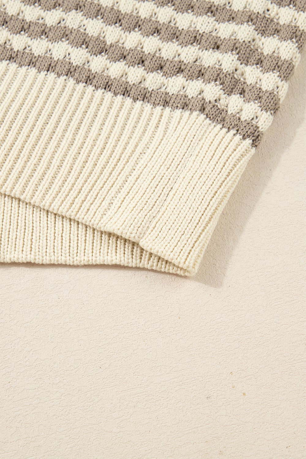 Khaki Stripe Plus Size V Neck Drop Shoulder Sweater