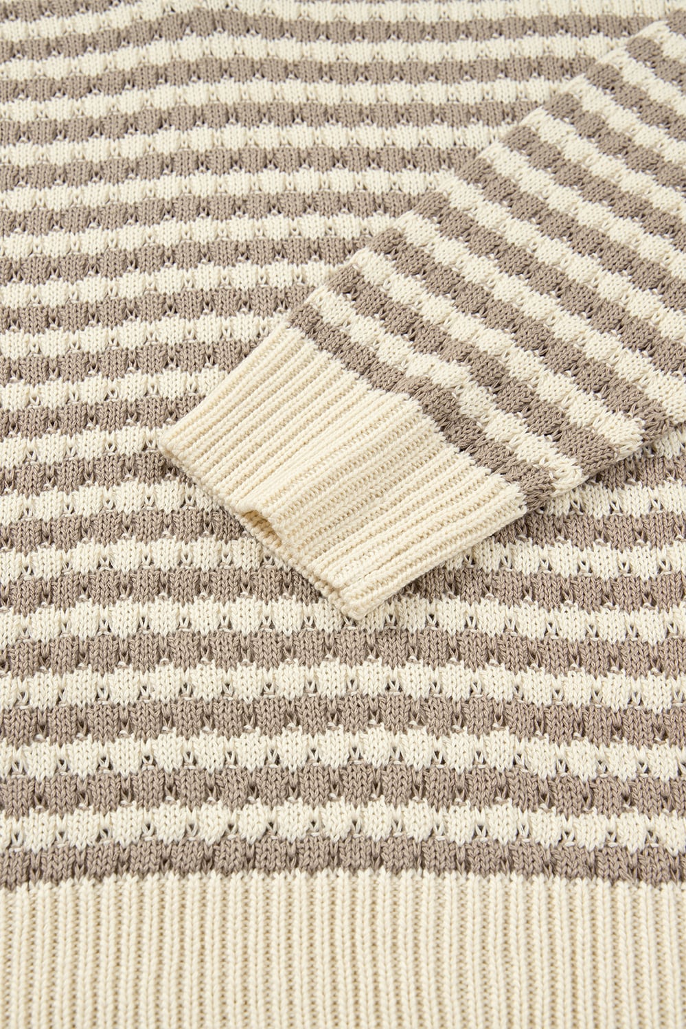 Khaki Stripe Plus Size V Neck Drop Shoulder Sweater
