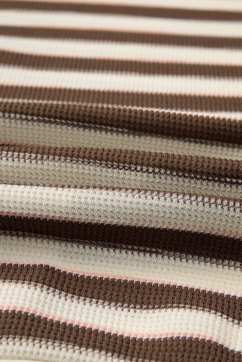 Khaki Stripe Stitched Detail Color Block Patchwork Oversized Pullover Top