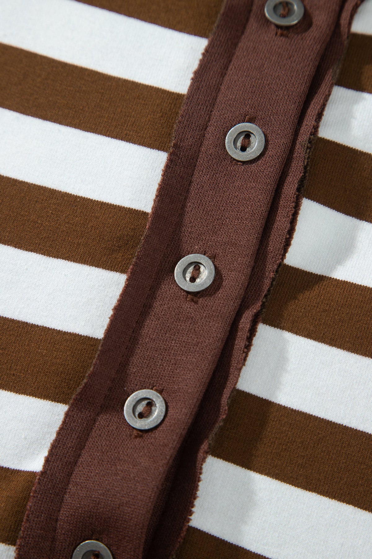 Khaki Stripe Striped V-Neck Button Tunic Ribbed Cuffs Long Sleeve Plus Size Sweatshirt