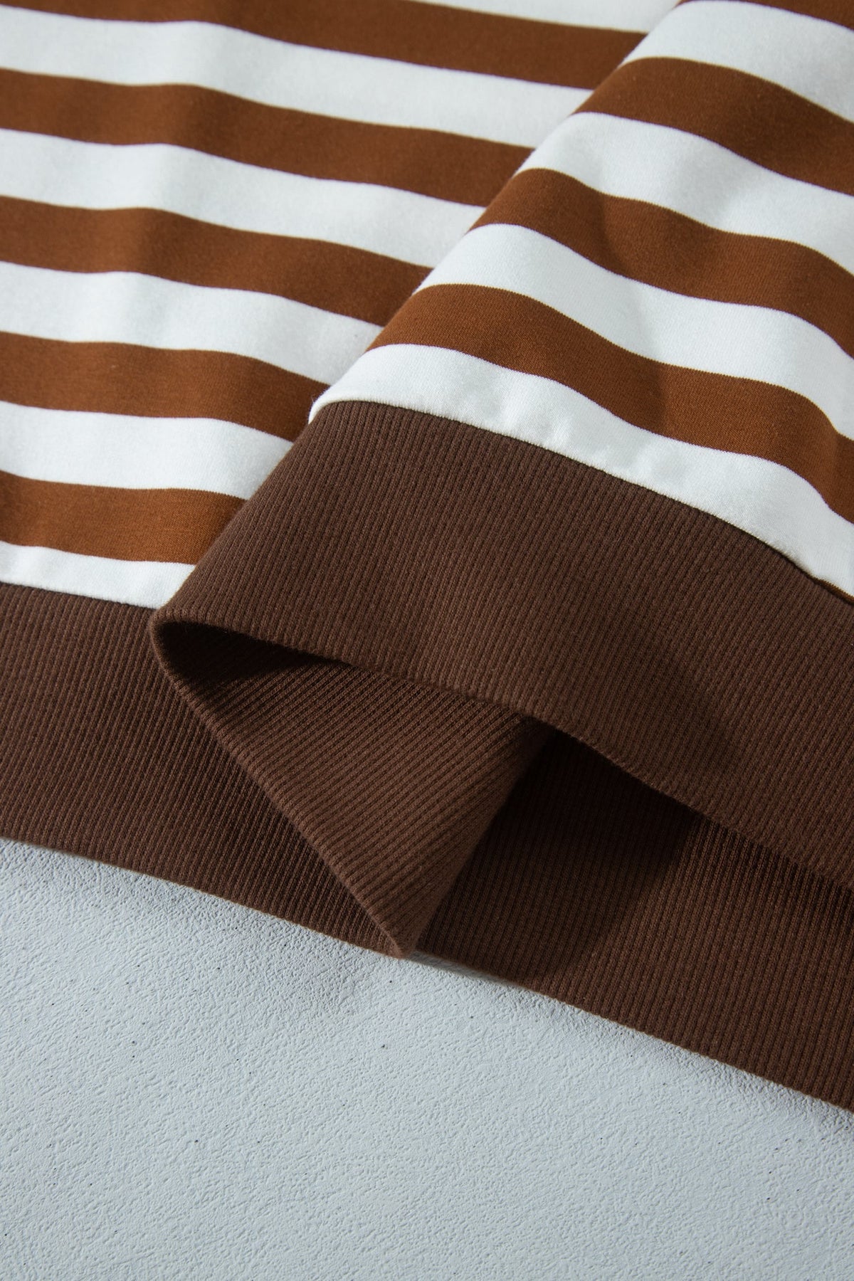 Khaki Stripe Striped V-Neck Button Tunic Ribbed Cuffs Long Sleeve Plus Size Sweatshirt