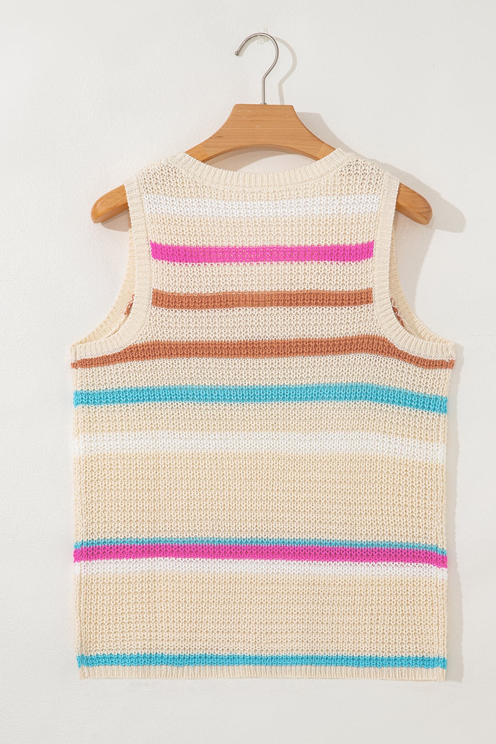 Khaki Stripe Textured Knit V Neck Sweater Vest