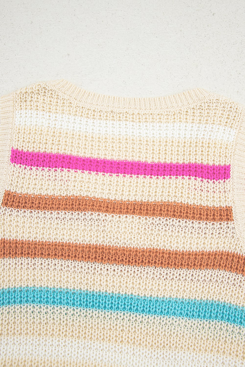 Khaki Stripe Textured Knit V Neck Sweater Vest