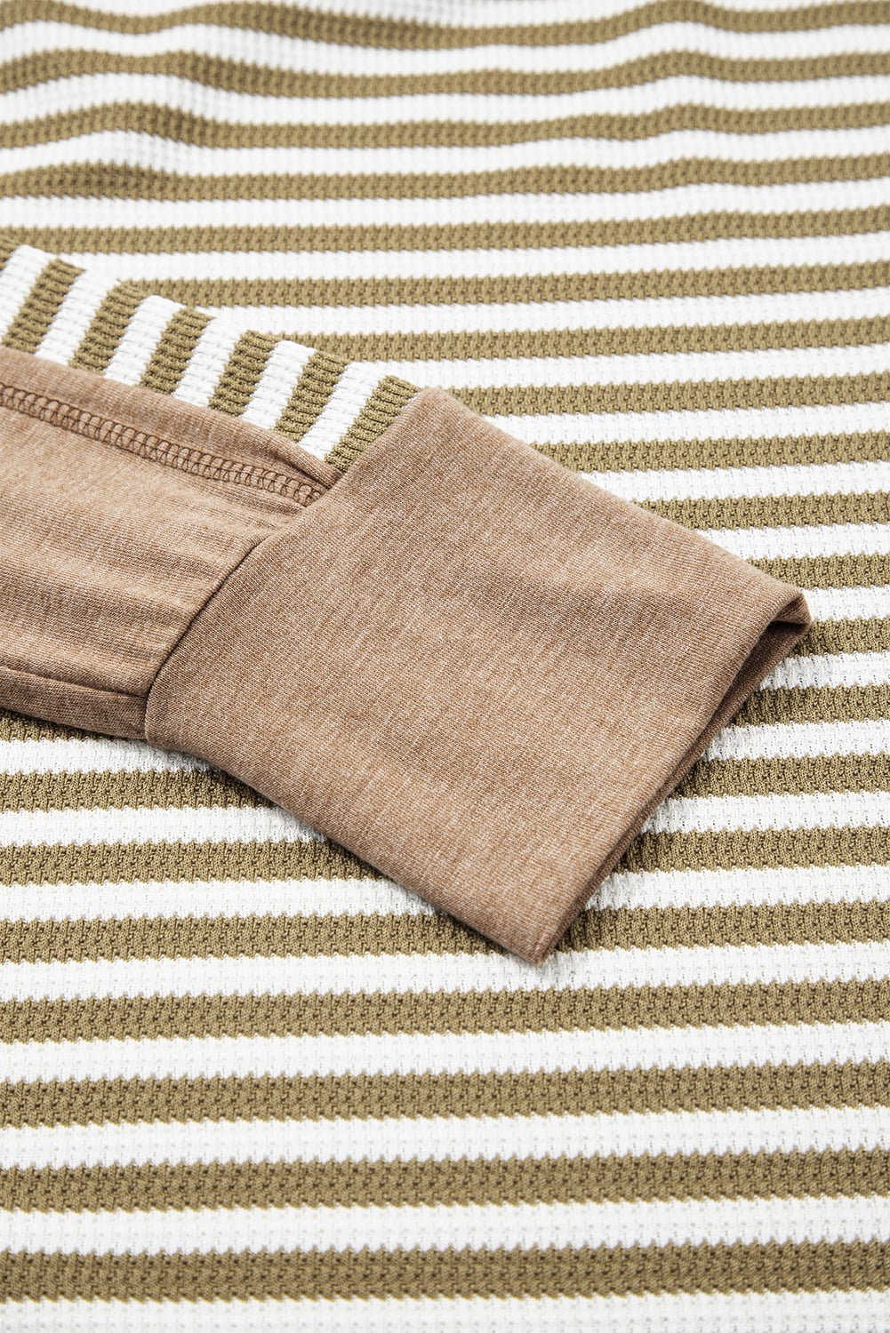 Khaki Stripe Thermal Knit Drop Shoulder Casual Top