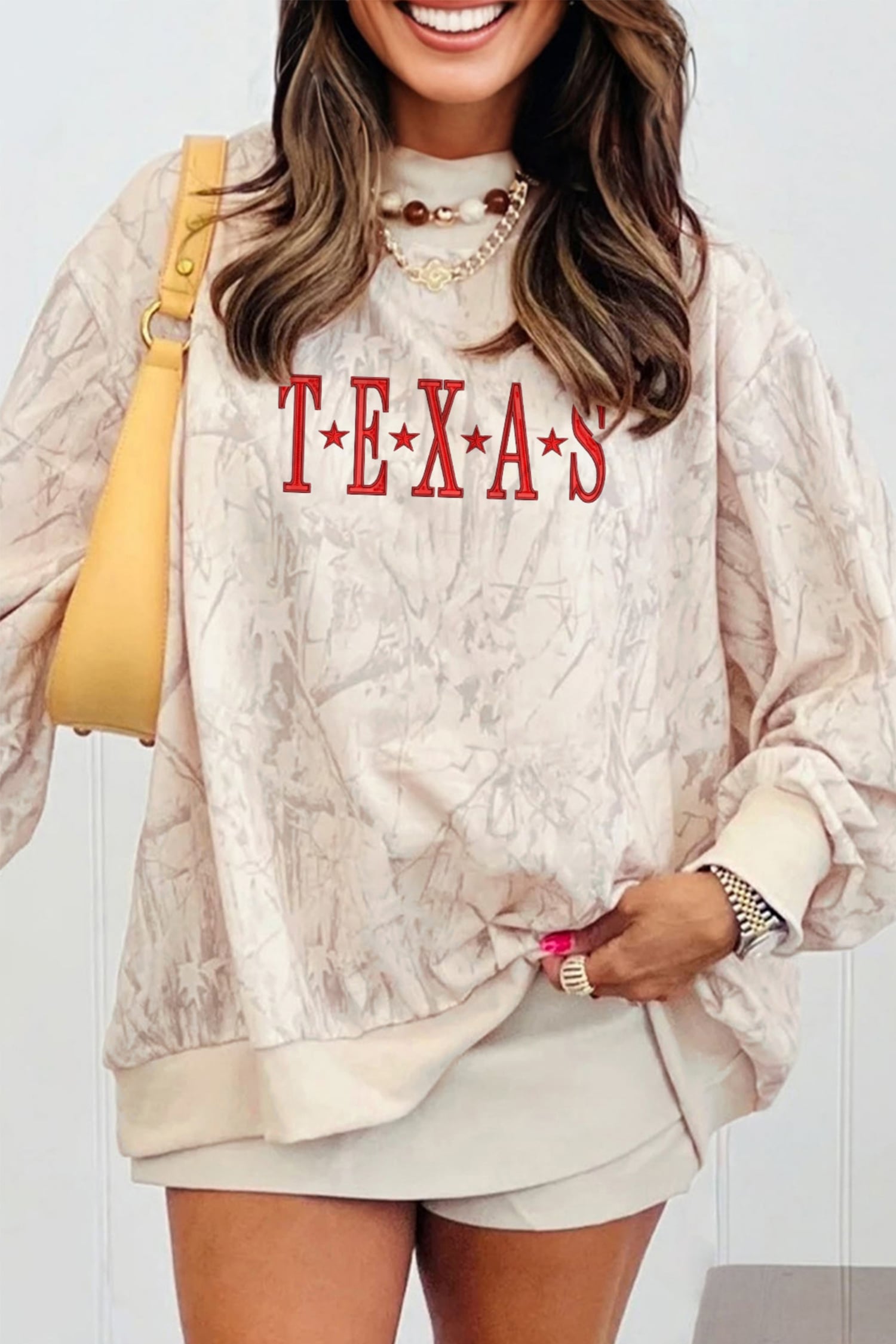 Khaki TEXAS Embroidered Camo Mock Neck Sweatshirt