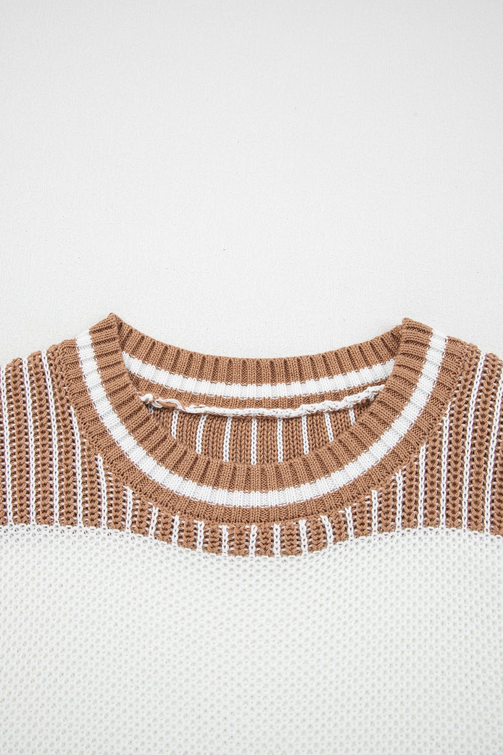 Khaki Two Tone Striped Patchwork Drop Shoulder Loose Sweater