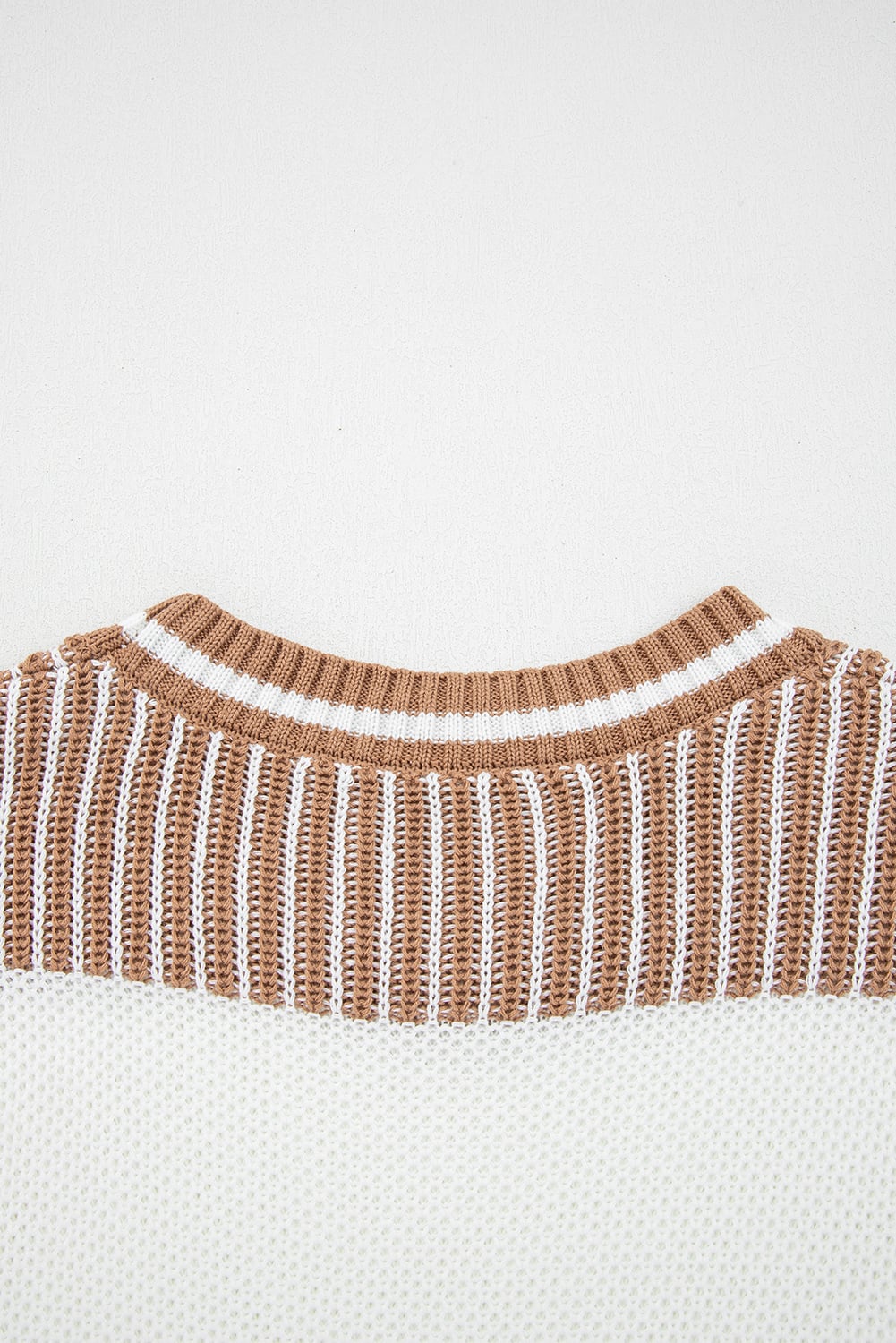 Khaki Two Tone Striped Patchwork Drop Shoulder Loose Sweater