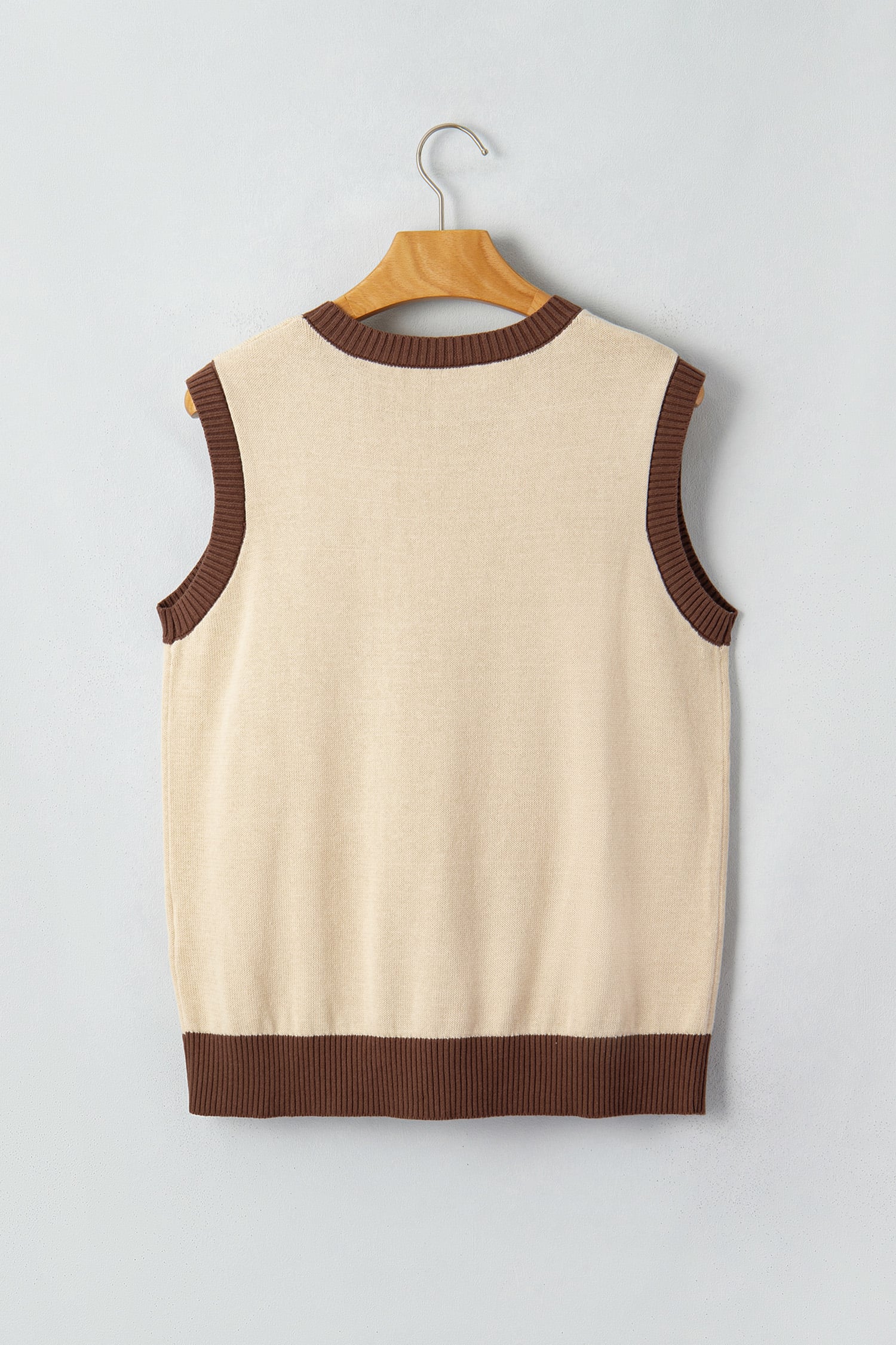 Khaki Western Print Colorblock Trim Sleeveless Knitwear Vest