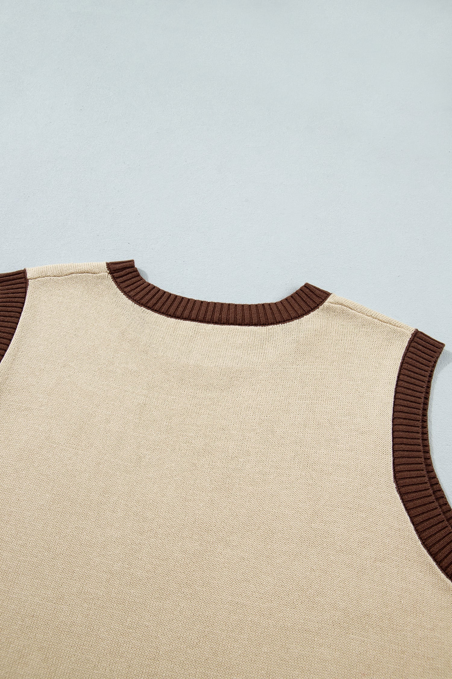 Khaki Western Print Colorblock Trim Sleeveless Knitwear Vest