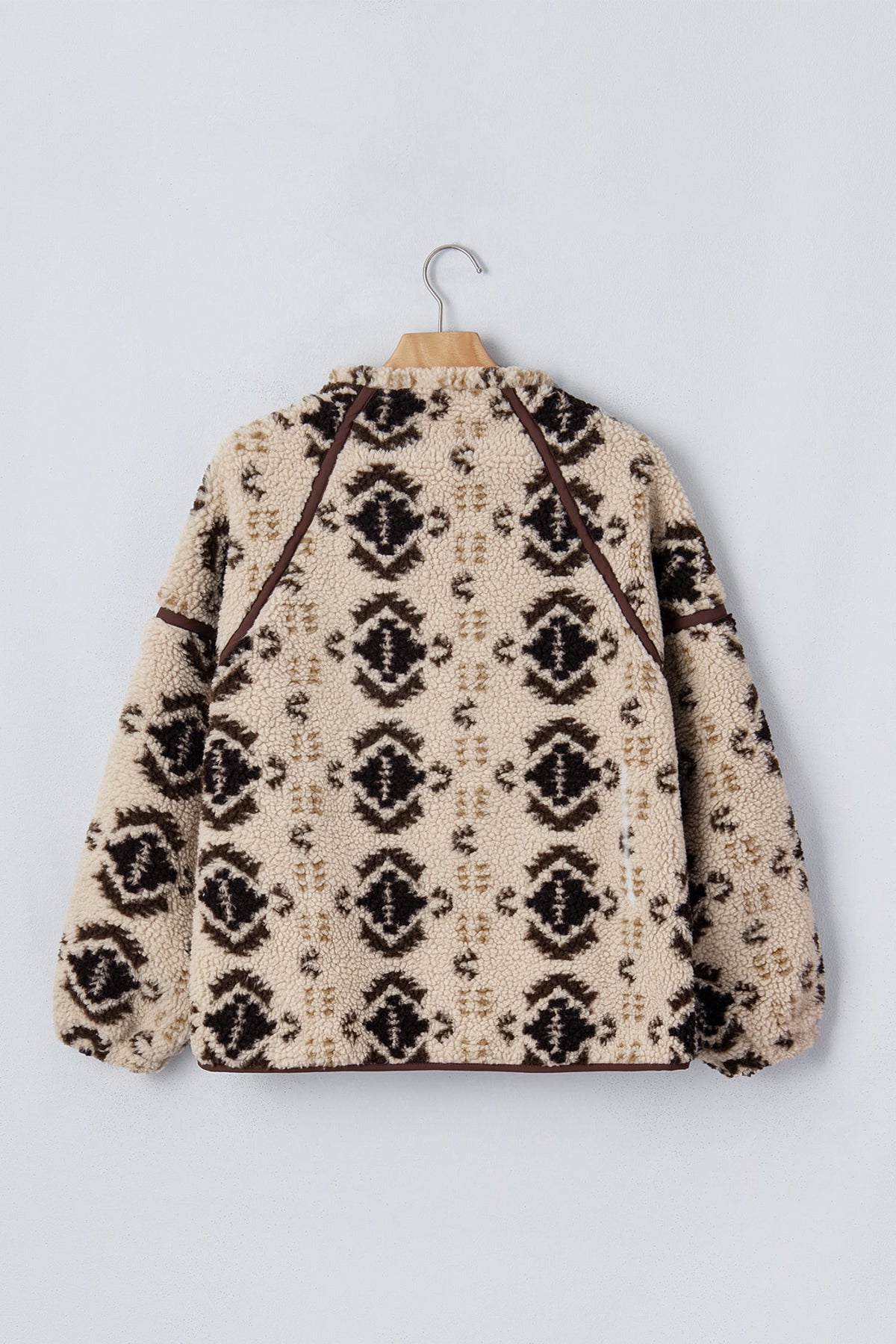 Khaki Western Print Geometric Fleece Pullover Sweatshirt