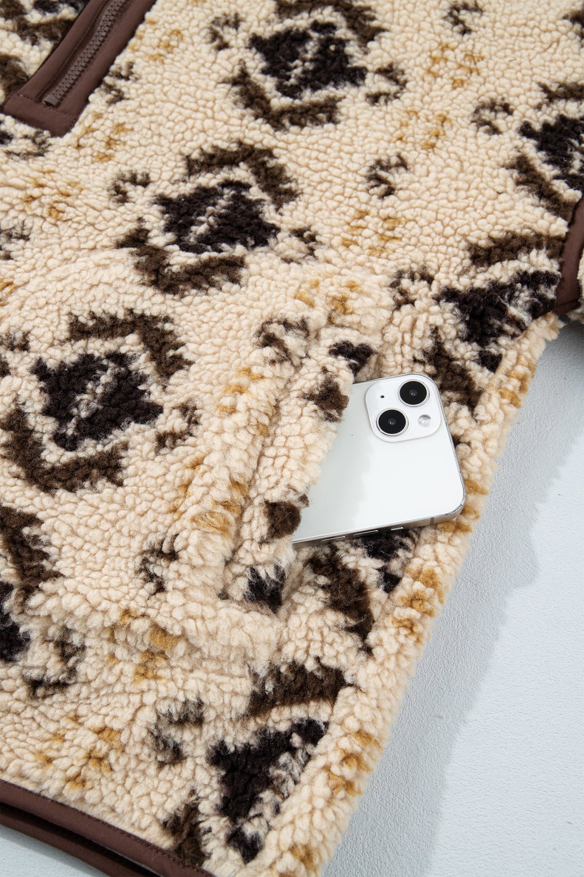 Khaki Western Print Geometric Fleece Pullover Sweatshirt