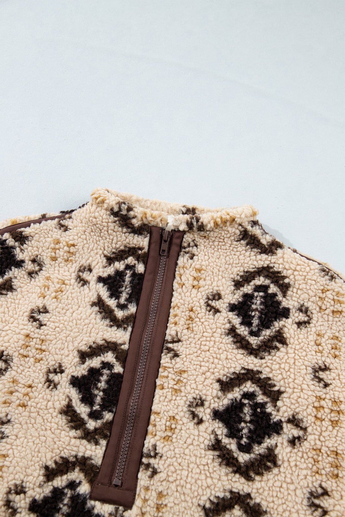 Khaki Western Print Geometric Fleece Pullover Sweatshirt