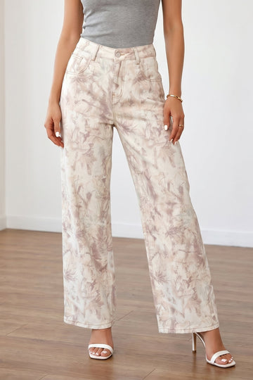 Khaki Woodland Camo Tummy Control Denim Wide Leg Jeans