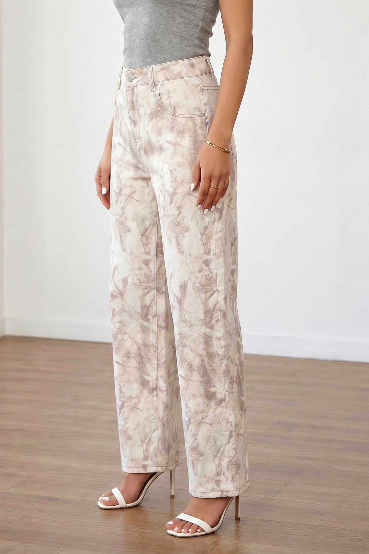 Khaki Woodland Camo Tummy Control Denim Wide Leg Jeans