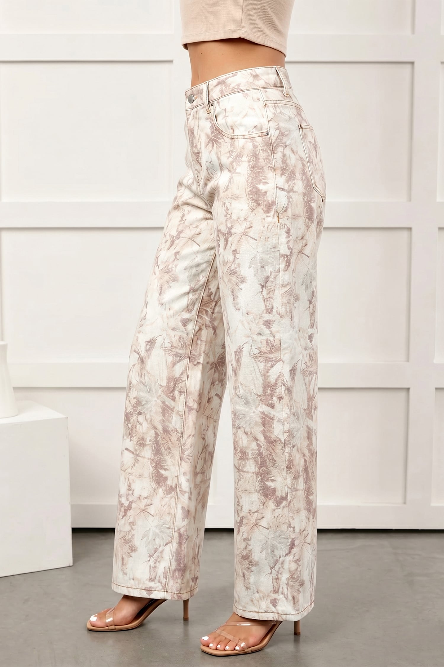 Khaki Woodland Camo Tummy Control Denim Wide Leg Jeans
