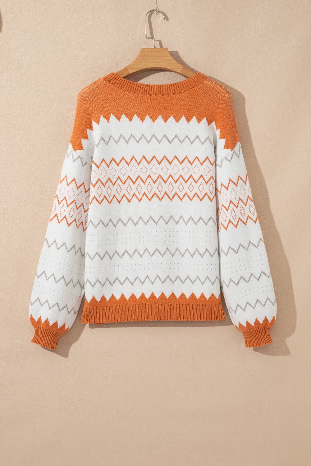 Khaki Zigzag Geometric Pattern Knitted Pullover Sweater