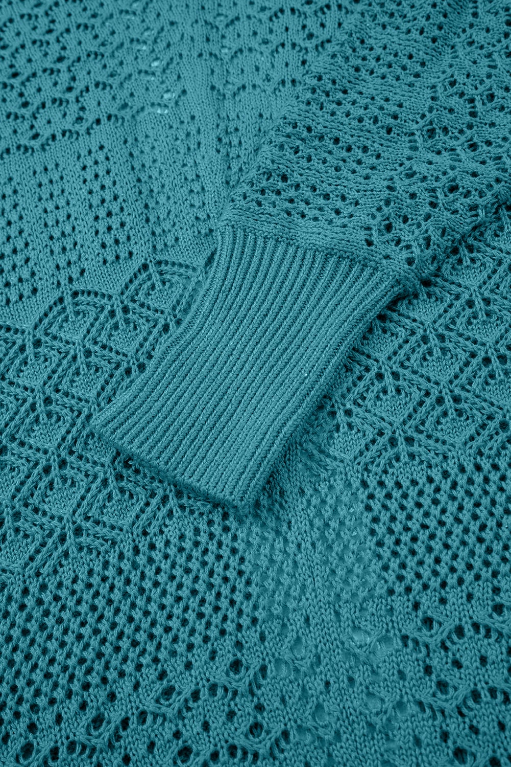 Lapis Mix Pattern Hollowed Knit Open Front Cardigan