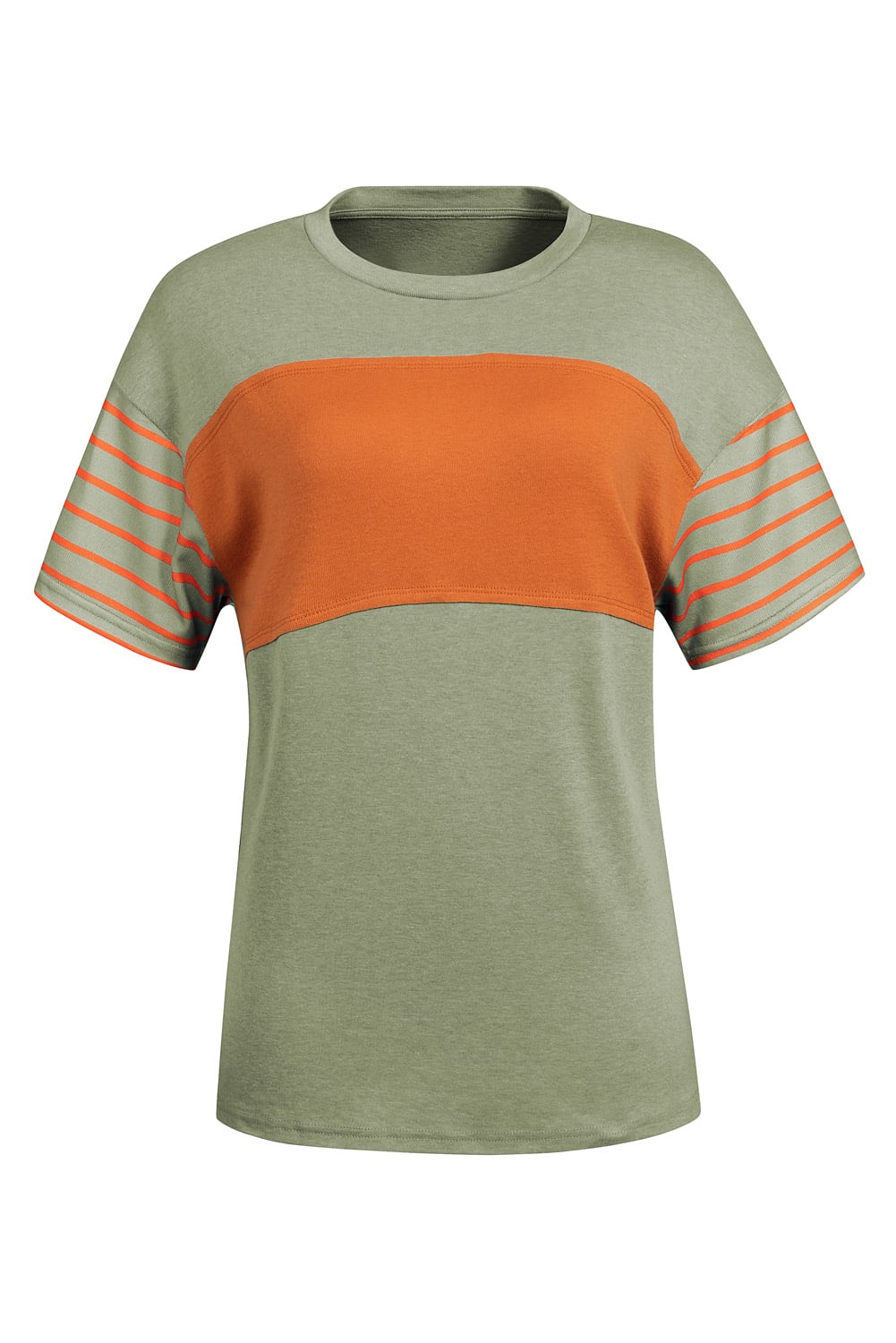 Laurel Green Color Block Striped Detail Loose T Shirt