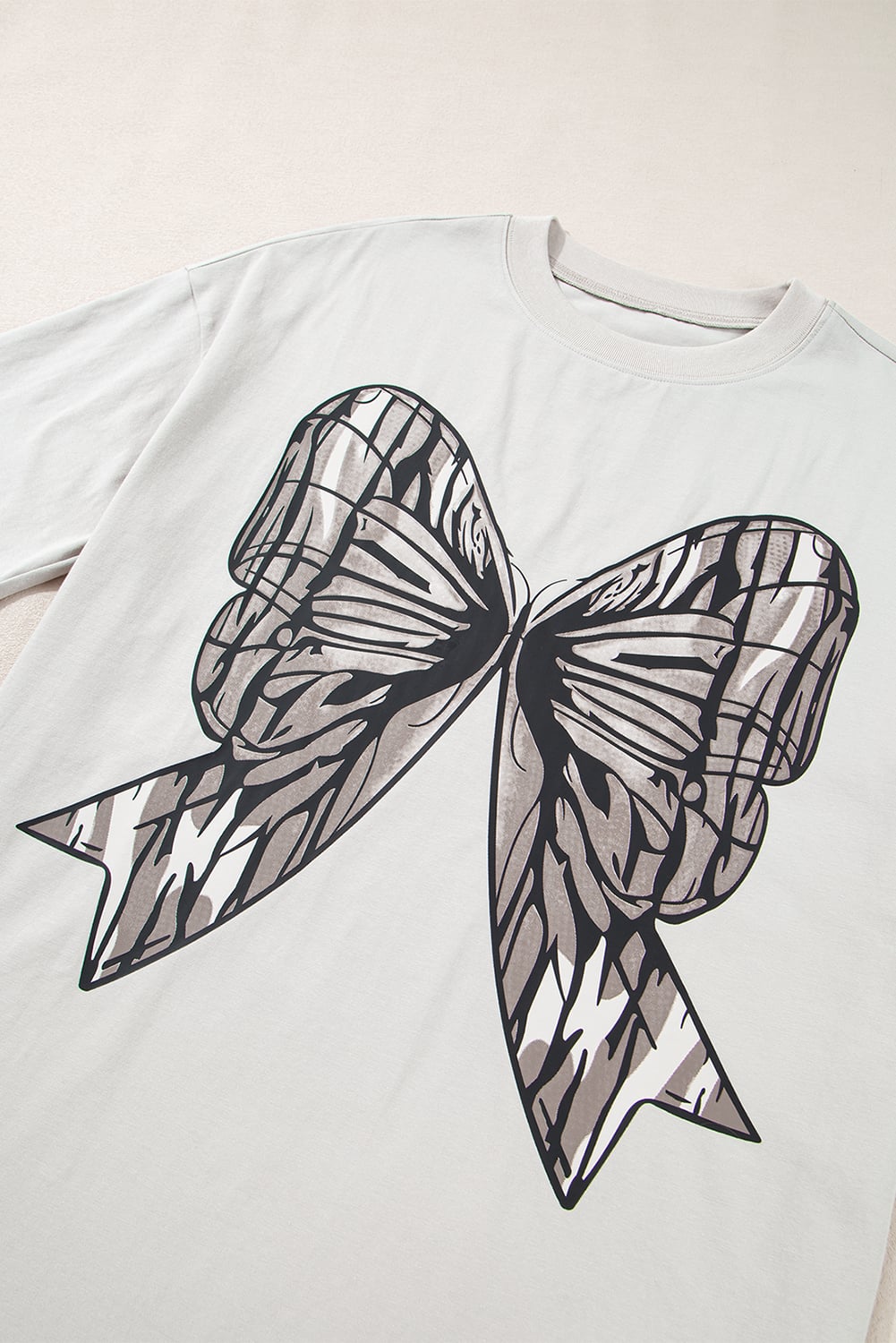Casual Oversize Big Bow Printed Drop Shoulder Tunic Casual Tee