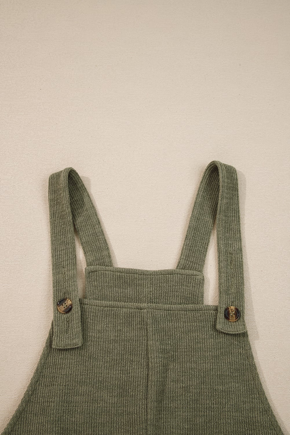 Laurel Green Solid Color Knit Loose Straight Leg Casual Overall Jumpsuit