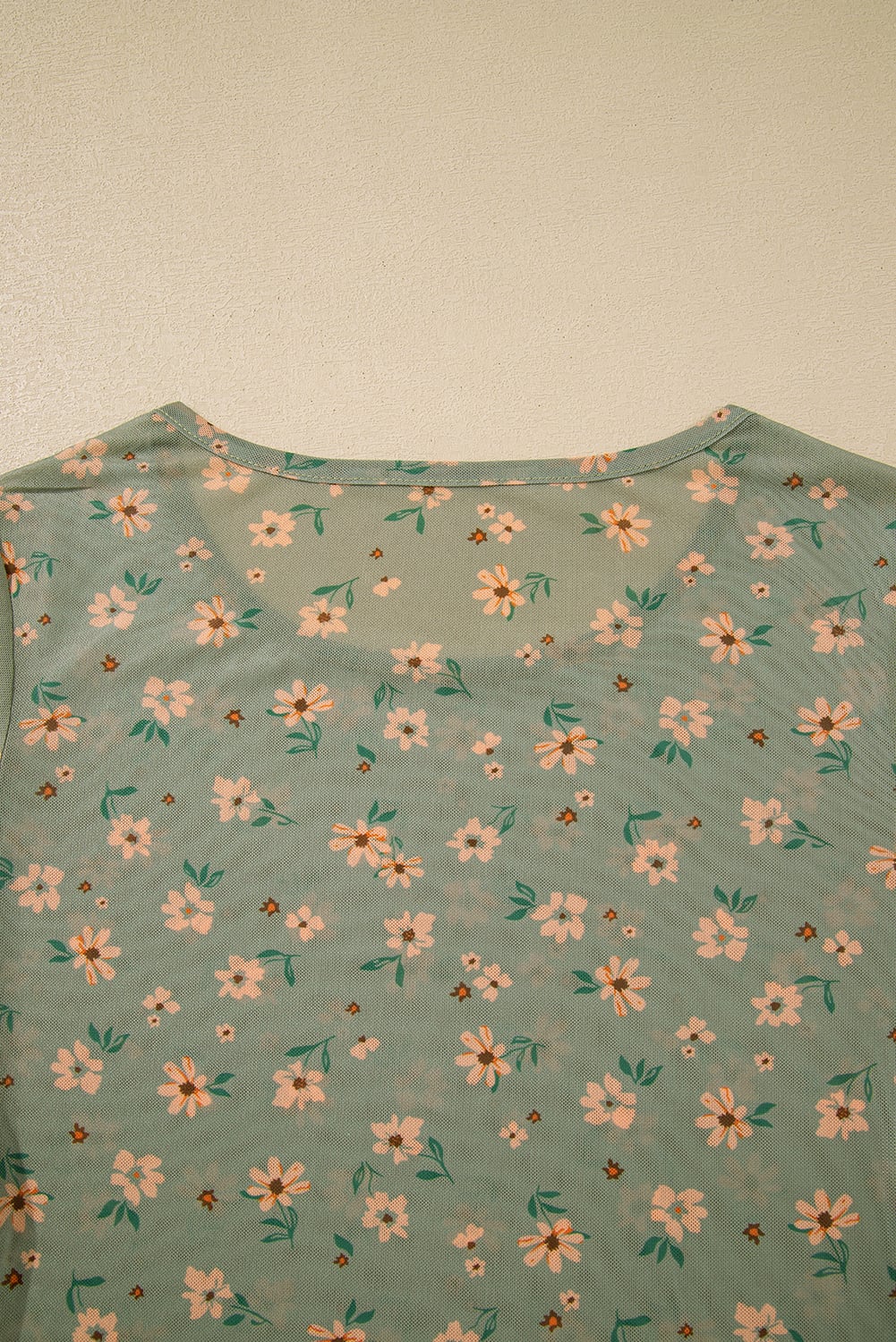 Laurel Green Vintage Floral Print Southern Style Mesh Long Sleeve Top