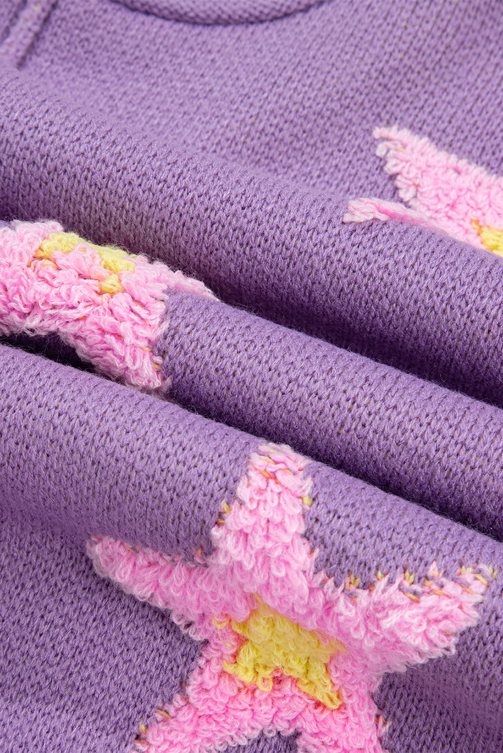 Lavendula Brushed Star Graphic V Neck Drop Shoulder Oversize Sweater