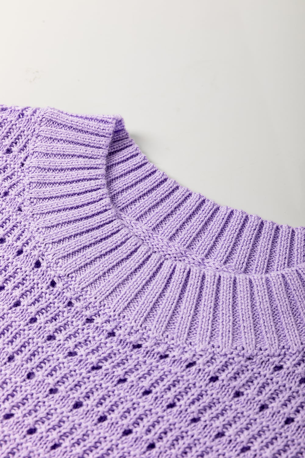 Lavendula Pointelle knit Ribbed Trim Short Sleeve Sweater