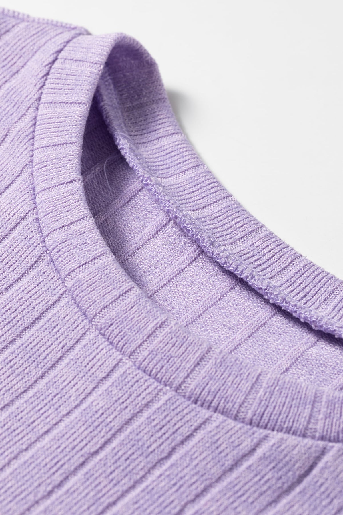 Lavendula Solid Color Ribbed Texture Long Sleeve Round Neck Casual Top