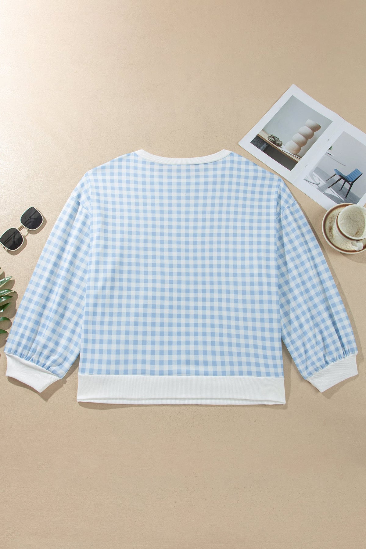 Light Blue Casual Plus Size Plaid Sweatshirt