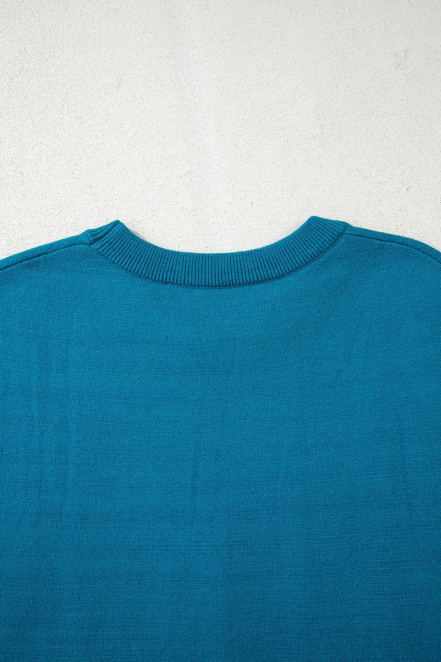 Light Blue Horse Shoe Embroidered Loose Short Sleeve Sweater