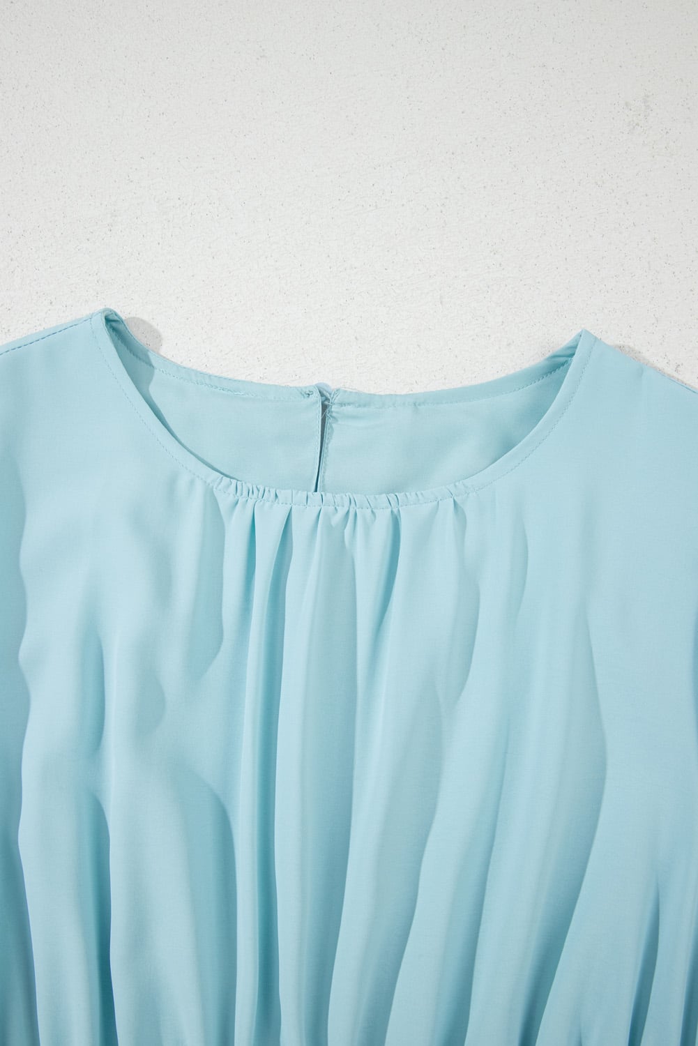Light Blue Puff Sleeve Pleated High Waist Flowy Midi Dress