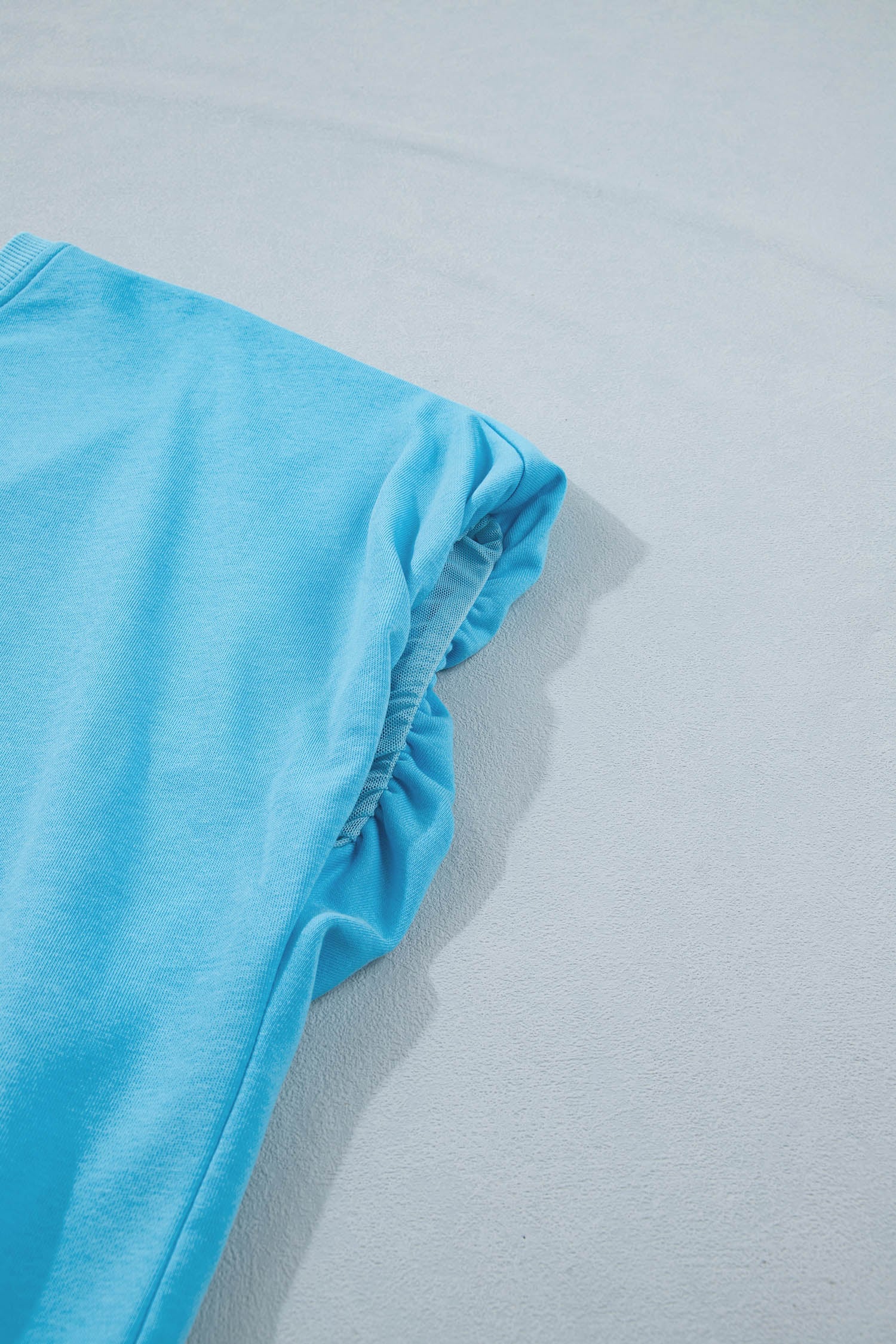 Light Blue Solid Color Puffy Loose Top Drawstring Shorts 2pcs Outfit