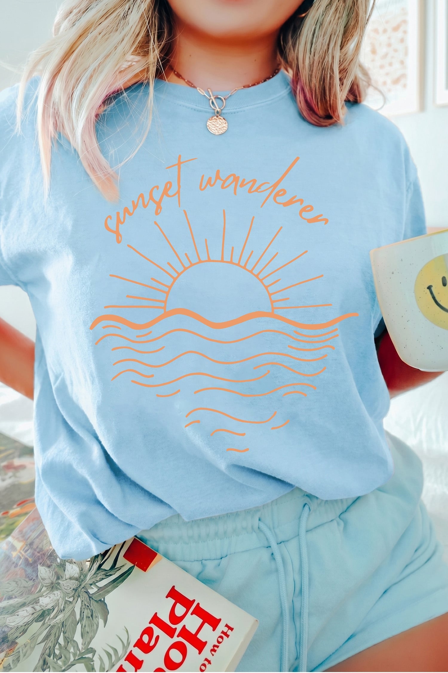 Light Blue Sunset Wanderer Loose Fit Graphic Tee