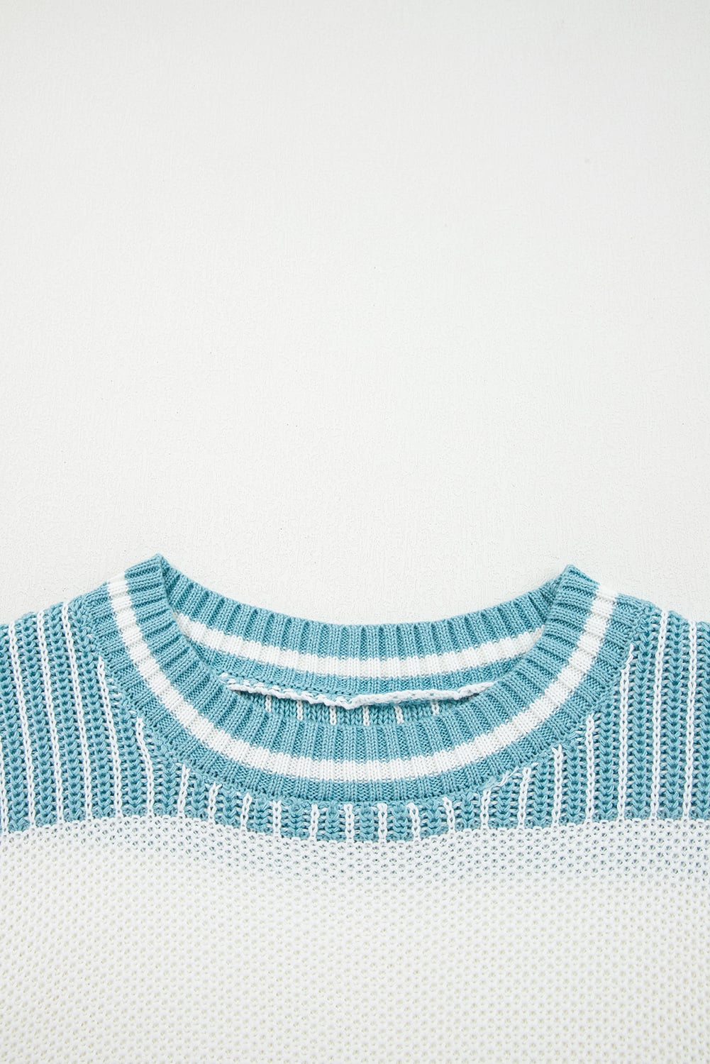 Light Blue Two Tone Striped Patchwork Drop Shoulder Loose Sweater