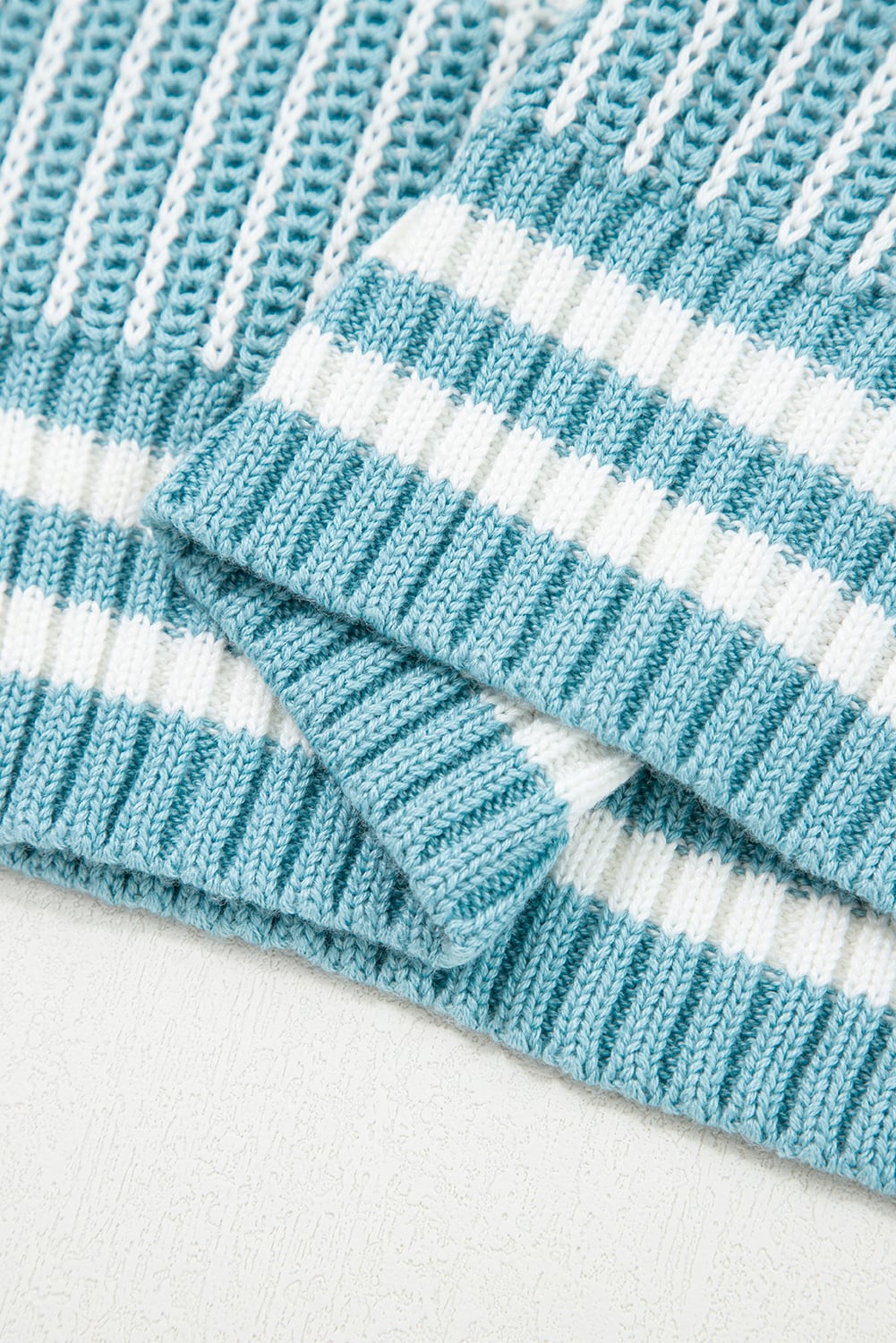 Light Blue Two Tone Striped Patchwork Drop Shoulder Loose Sweater