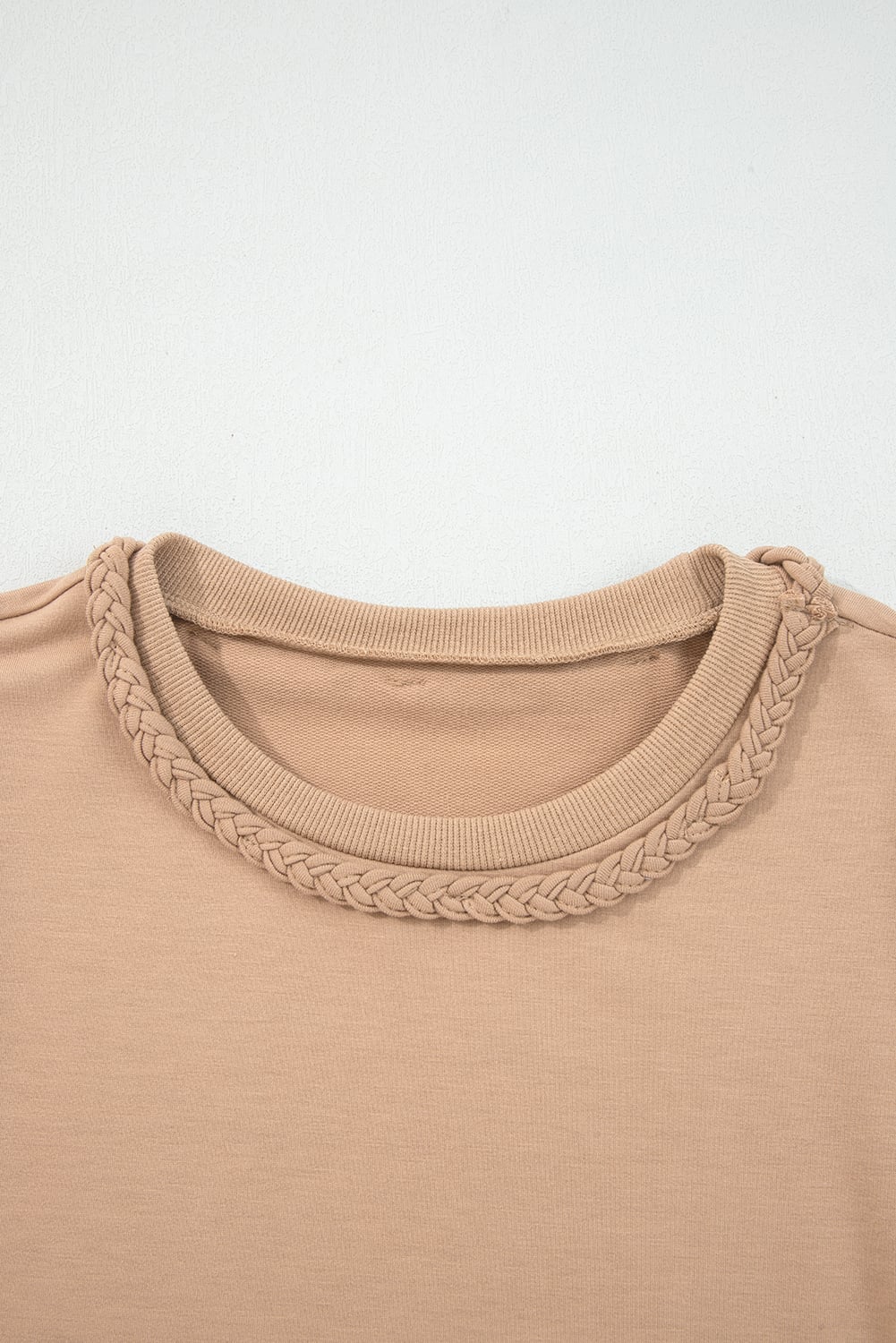 Light French Beige Braided Trim Puff Sleeve Dress