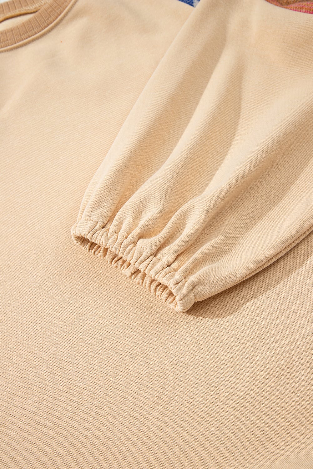 Light French Beige Aztec Patchwork Raglan Pullover Sweatshirt