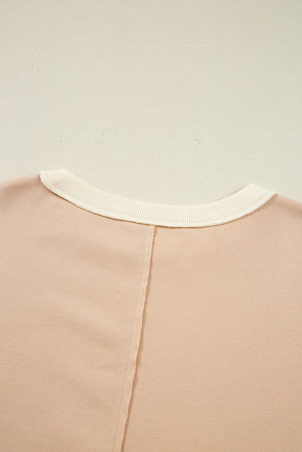 Light French Beige Color Block Textured Patchwork Pullover Sweatshirt