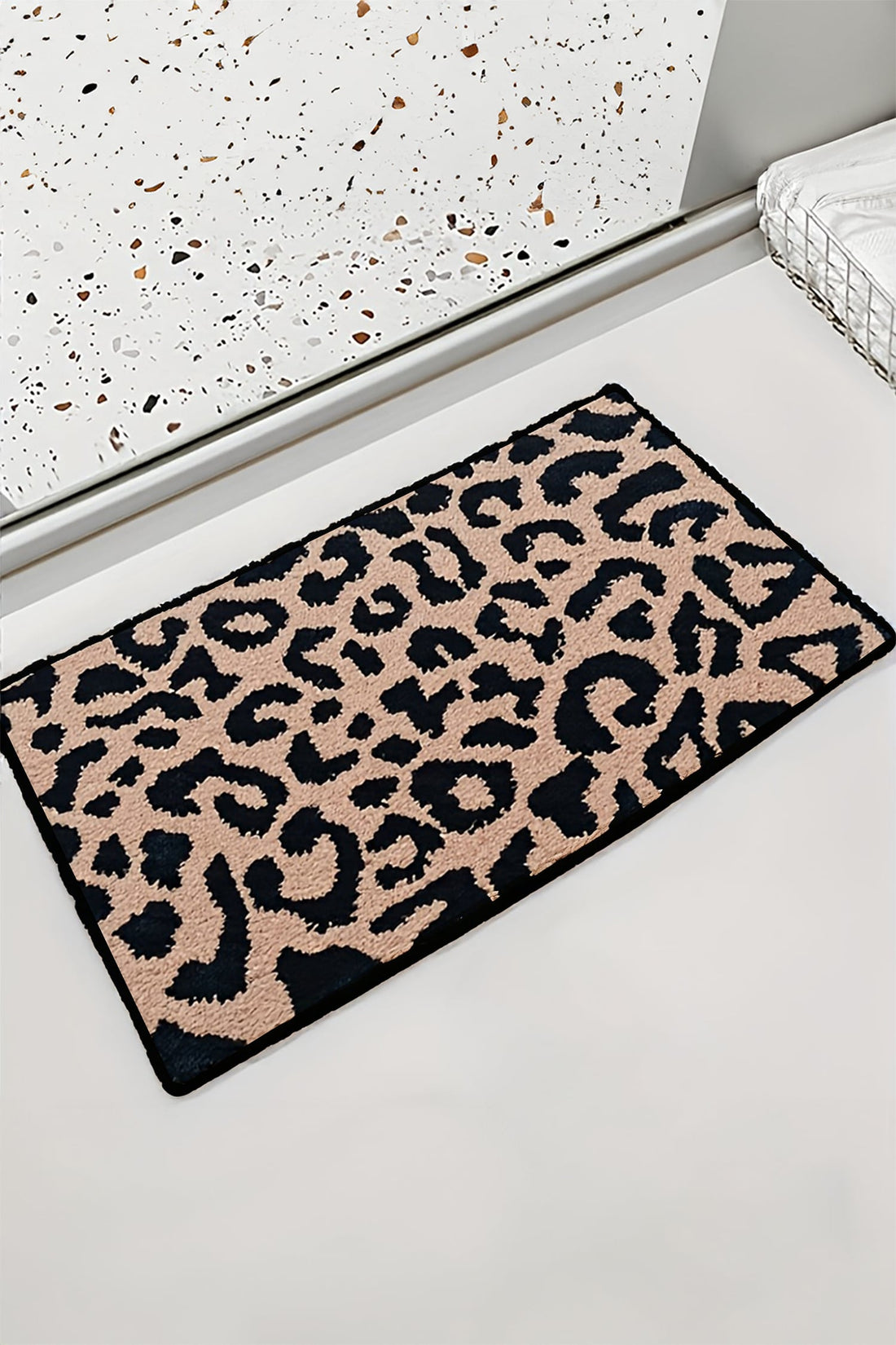 Light French Beige Leopard Faux Cashmere Wool Spinning Entrance Mat