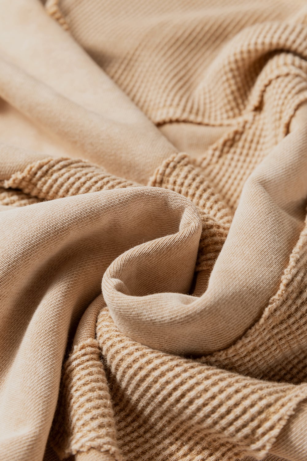 Light French Beige Mineral Wash Big Bow Patchwork Pullover Sweatshirt