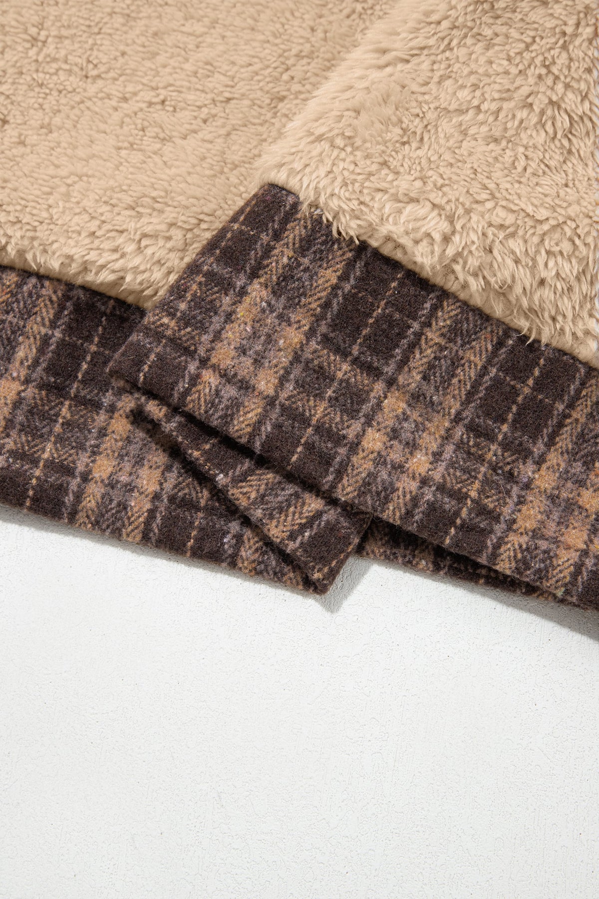 Light French Beige Plaid Collar Button Front Fleece Pullover Sweatshirt