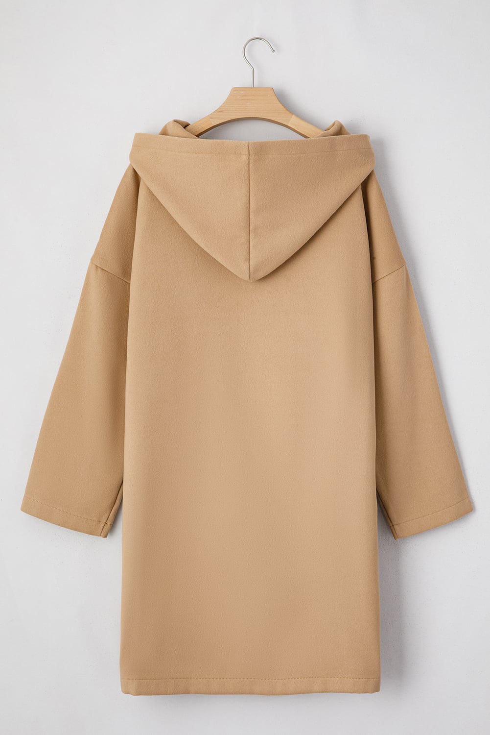 Light French Beige Solid Color Casual Zip up Hooded Coat