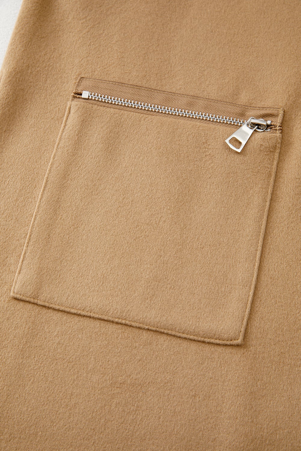 Light French Beige Solid Color Casual Zip up Hooded Coat