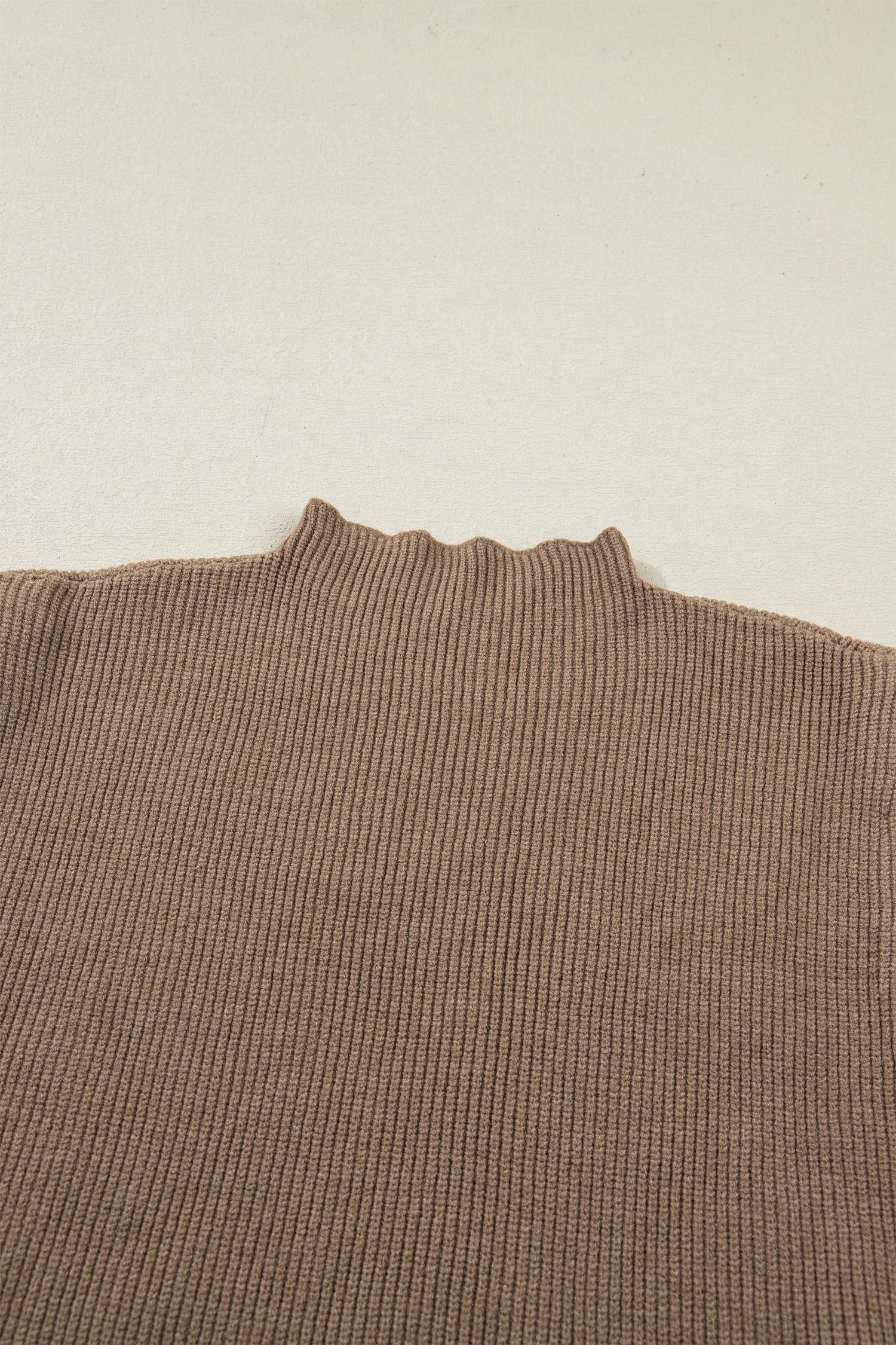 Light French Beige Solid Color Ribbed Knit Mock Neck Loose Sleeveless Sweater