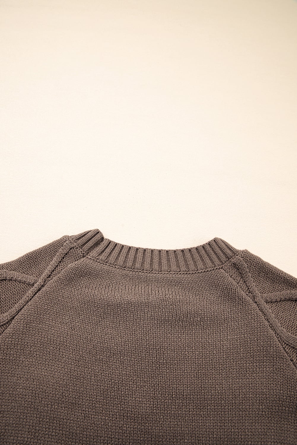 Light French Beige Western Geometric Patterned Crew Neck Knitted Sweater