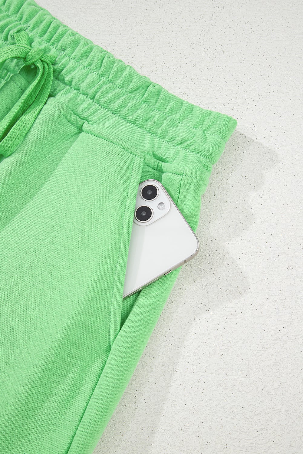 Light Green French Terry Drawstring Elastic Waistband Mini Skort with Pockets