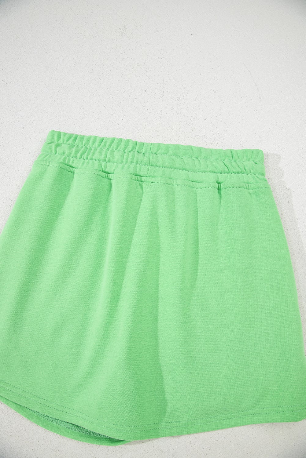 Light Green French Terry Drawstring Elastic Waistband Mini Skort with Pockets