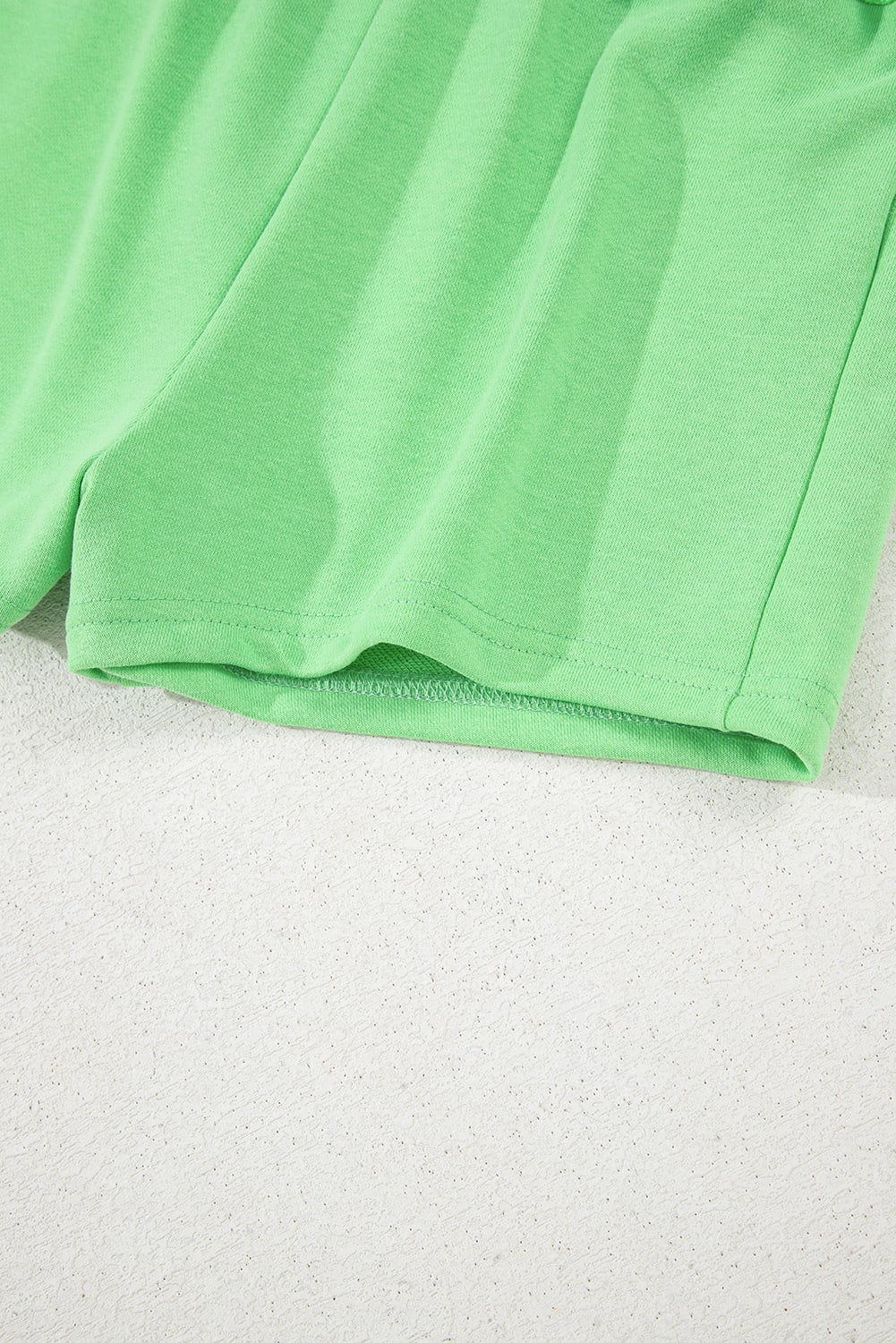 Light Green French Terry Drawstring Elastic Waistband Mini Skort with Pockets
