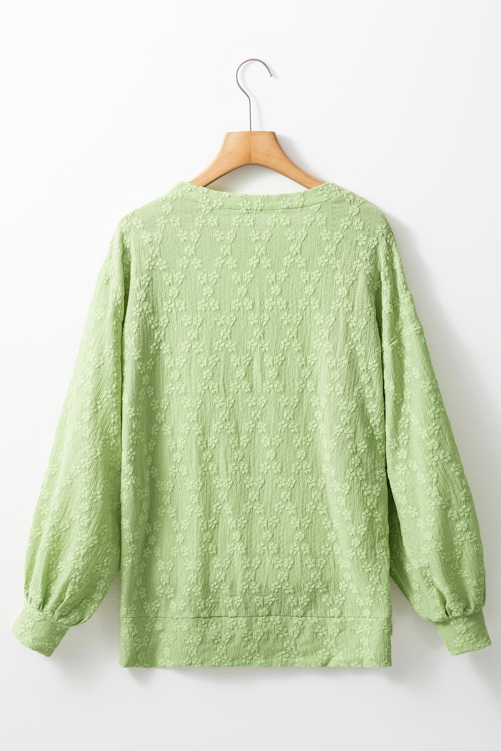 Light Green Solid Color Textured Side Split Crew Neck Top